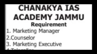Jobs || Chanakya IAS Academy Jammu