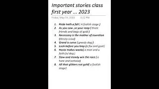 Important English stories 1st year 2023