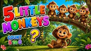 Five Little Monkeys 🐒 | Nursery Rhyme and Kids Music | Counting Song