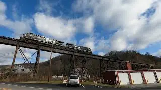 NS Local J40 Heads Over Ex-VGN Trestle Bridge as it Flurries in Oakvale, WV | 12/6/2024