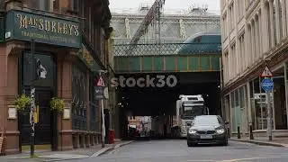 MacSorley's Traditional Scottish Pub And Railway Bridge, Midland Street, Glasgow, Scotland, UK