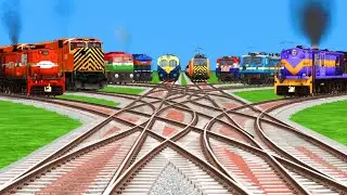 9* High Graphics Trains Crossing At Bumpy Curved Railroad tracks ll train railway couping video 