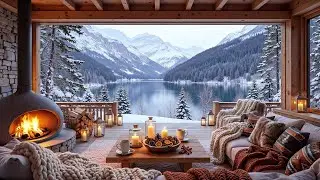 Peaceful Fireplace Ambience in a Winter Porch ☃️ Snowfall & Gentle Piano Music for Relax