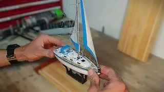 Realistic Model Yacht, 3D Picture frame. Tiny sail boat model