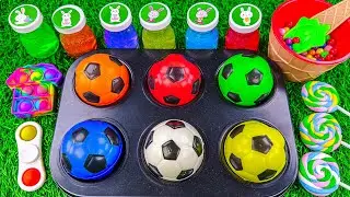 3 Minutes Satisfying with Magic Slime Lollipop Candy with Glitter Colorful Soccer Balls Cutting ASMR