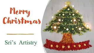 Christmas Rangoli | Merry Christmas Rangoli | Christmas Tree  Rangoli Using leaves And Flowers
