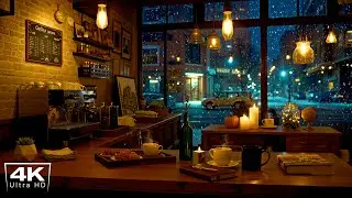 [4K] Relaxing Winter Night with Smooth Jazz Background Music ❄ Cozy Coffee Shop Ambience for Unwind