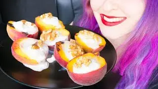 MUKBANG-ASMR: Grilled Peaches with Coconut Cream & Walnuts | Messy ~ Relaxing Eating Sounds [Vegan]😻