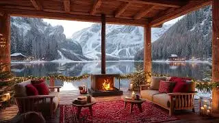 Relaxing Winter Jazz Music by the Lake ❄ Cozy Cabin Fireplace Ambience for Studying & Relaxing