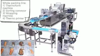 3D presentation lobster vacuum skin thermoform packaging machine, assembly line including wrapping