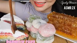 ASMR 2x Rainbow Cake 🍰🌈, Dango Sticks🍡, Raw Honeycomb 🍯 Eating Sounds 