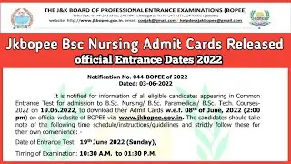 Jkbopee Bsc Nursing Admit Cards Released Entrance Dates Also Released Timming And Important Info