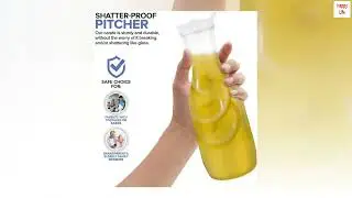 Plastic Carafes with White Caps (4 Pack) - 50 oz Carafe - Leak Proof Flip Tab Lids - Juice Pitcher