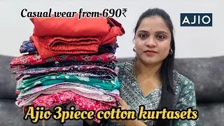 💕Ajio haul || Ajio 3 piece cotton kurtasets haul from 690₹ || college/office wear💕