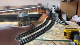 Walk around the layout with upper level tracks base installed!