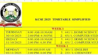 2025 KCSE TIMETABLE Simplified version