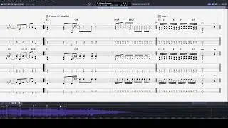No Guts, No Glory (Bolt Thrower) sync'd guitar & bass transcription with on-screen notation/tab