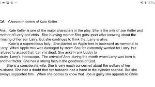Character sketch of Kate Keller (All My Sons) BCA nd2