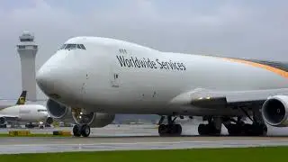 EXTREME CLOSE-UP! UPS 747-8 Takeoff with Water Spray at Louisville Airport (SDF) 