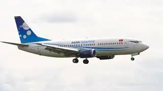 Boeing 737 of Avia Traffic landing. Slow motion.