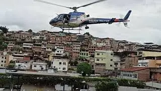 Decolagem do helic&oacute;ptero da PMMG em Muria&eacute; - Quadra do Batalh&atilde;o
