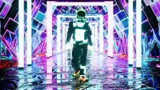Astronaut Walks Through Neon Tunnel Screensaver 4K