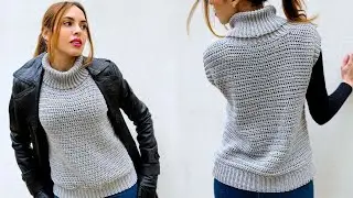 Pull au crochet tuto FACILE Gina | Col roulé | Modèle crochet débutant | Patron Gratuit 🧶