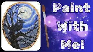 Moonlit Crow Cosy Acrylic Painting on Wood Slice!