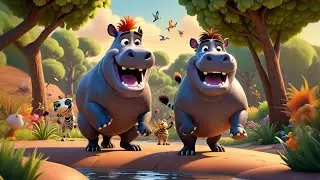 Three Happy Hippos Hop in Circles | Fun Movement & Counting Song for Kids | Nursery Rhymes