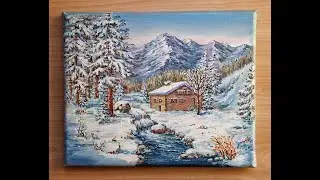 Acrylic Painting Winter  Landscape / Comment peindre des montagnes d'hiver /  