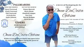 Live Stream of Funeral Service for Owen DaCosta Gibson