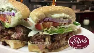 Elio's Stuffed Black And Blue Burger with Bacon @ EliosDining.com By Playback.net