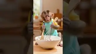 Flour Everywhere! 🐒 Baby Monkey&rsquo;s Adorable Playtime Surprise #monkey #cuteanimals #funny