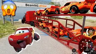 😱CAMINH&Atilde;O CARREGADO DE MCQUEEN💥BeamNG drive🔴Caminh&atilde;o Cegonha transportando rel&acirc;mpago mcqueen, CARs