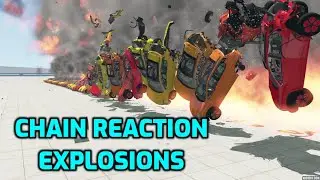 BeamNG Drive Car Crashes: Chain Reaction Explosion 96 Bombs vs 48 Cars