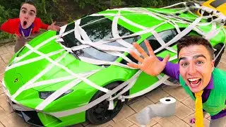 Wrapped a Lamborghini with 100 Layers of Toilet Paper VS Mr. Joe w/ Challenge for Kids