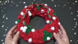 【DIY】フエルト生地でローズリースの作り方　How to make rose lease with felt fabric