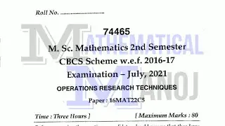 MDU MSc Mathematics Previous Year Paper 2021 Operations Research Techniques | OR| Mathematical Manoj