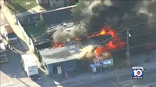 Massive fire burns up building in northwest Miami-Dade