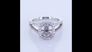 0.66CT 18KT WHITE GOLD ASCHER HALO DIAMOND ENGAGEMENT RING SETTING W/ SPLIT SHANK
