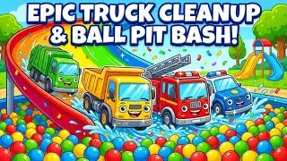 Super Trucks' Epic Cleanup Quest: Messy Playground to Ball Pit Party! 🚚💦🎉 | Rhyme for Kindergartens 