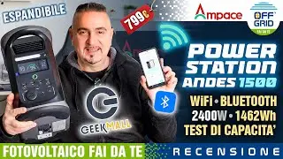 Power Station AMPACE ANDES 1500 GeekMall Potenza 2400W Accumulo 1462Wh Espandibili Wi-Fi Bluetooth