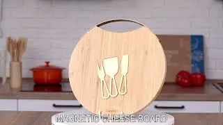 13&rdquo; Bamboo Cheese Board and Knife Set with Magnetic Cutlery Storage