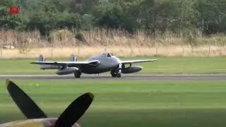 De Havilland Vampire British jet fighter takeoff Duxford