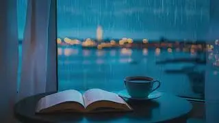 Cozy Oceanfront Room | Rain Sounds with Jazz and Coffee Table