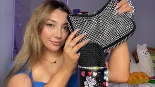 ASMR Textured scratching on my rhinestone bag with long press on nails 💜✌️ | Whispered