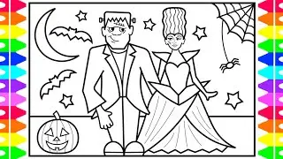 How to Draw Halloween Frankenstein 💚🖤🎃Bride of Frankenstein | Halloween Drawing and Coloring Page