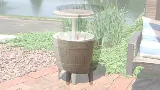 Cooler Table with Height-Adjustable Tabletop - Wood-Look Plastic Design