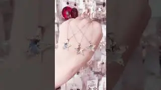Women's Fashion Gold Plated Sky Blue Crystal Pentagram Shape Pendant Necklace Jewelry