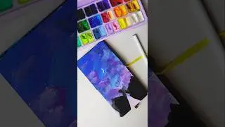 Peaceful Night Sky Gouache Painting ✨ | Satisfying Art Shorts  #painting #gouacheart #shortsfeed